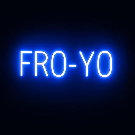 SpellBrite FRO-YO Sign | Treat-Related Sign with Neon Look, Blue LED Light Source | 23.2" x 6.3"