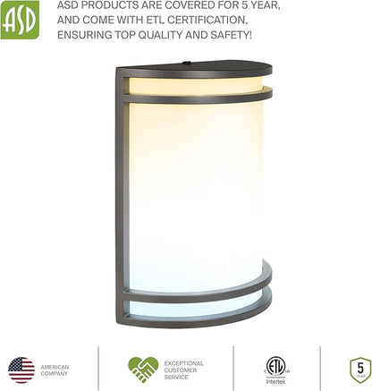 ASD 10 Inch LED Outdoor & Indoor Wall Mount Light Fixture - Oil Rubbed Bronze Modern Wall Sconce Lighting - 15W 120-277V 3000K 4000K 5000K Dimmable Front Door & Patio Exterior Lights - ETL, 2 Pack