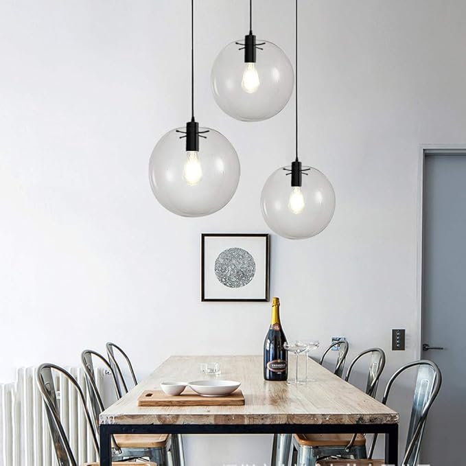 E27 Industrial Clear Glass Globe Shade Pendant Lighting Modern Kitchen LOFT Hanging Light Lamp (25cm)