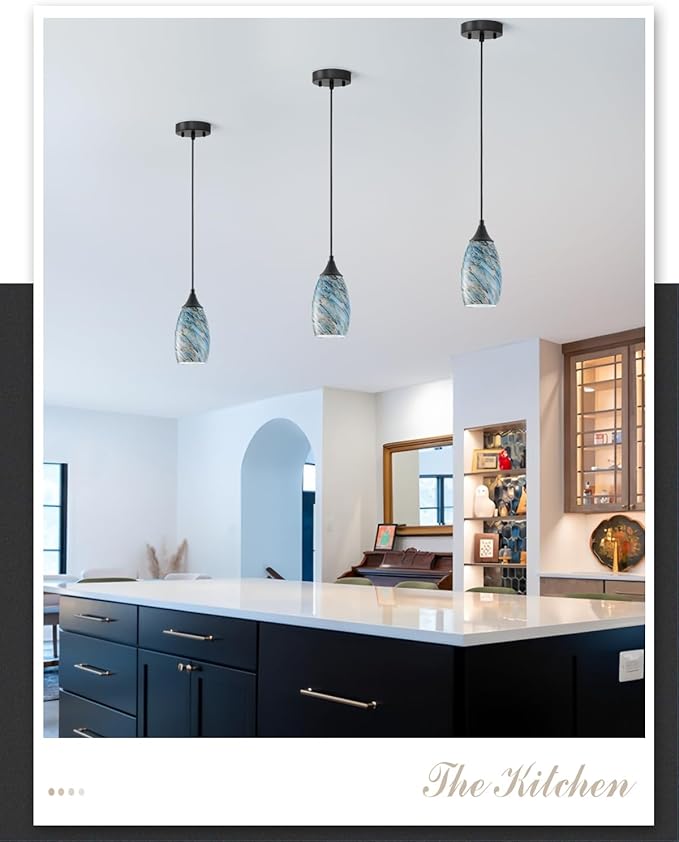 ANYLOVE Vintage Art Pendant Blue Pebble Lighting,1-Pack Hand Glass Hanging Light Fixture,Adjustable Cord for Kitchen,Hallway,Dining Room
