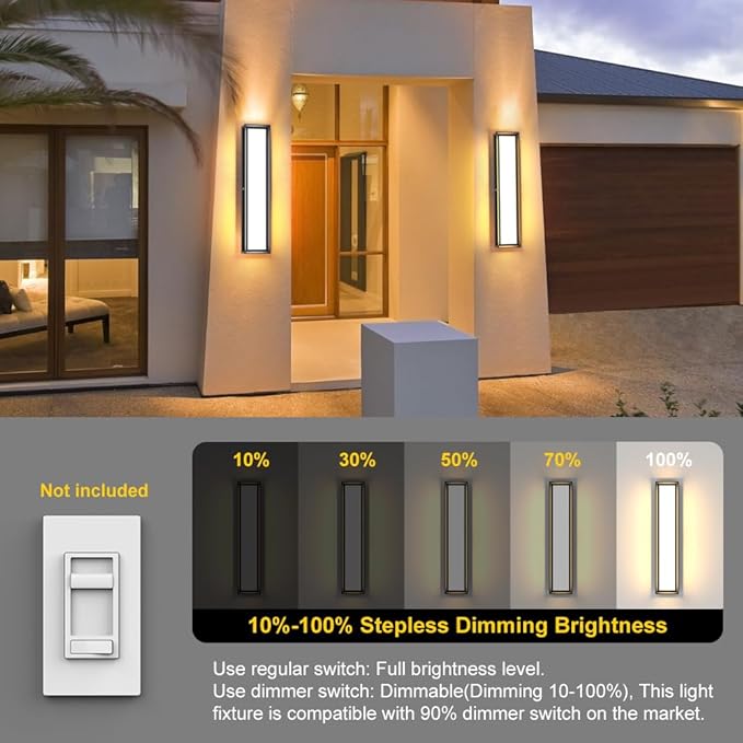 Sytmhoe Exterior Wall Light Fixture,2Packs 10%-100% Dimmable LED Modern Outdoor Patio Wall Light Fixture, 23.6in Black Exterior Sconce Wall Mounted Lights for Garage Living Room Courtyard House(3000K)