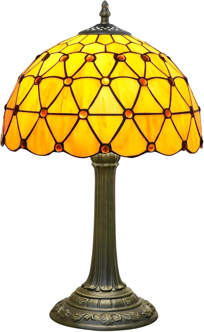 Tiffany Lamp Vintage Bead Orange Table Lamps Bedside for Bedroom Dector Stained Glass Lamps Living Room end Office Kitchen Hotel Bar Farmhouse 12 Inch Aesthetic Nightstand 70s 80s Reading Desk Light