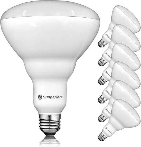 SUNPERIAN 6 Pack BR40 LED Light Bulbs, 13W=85W, 3000K Soft White, 1400 Lumens, Dimmable Flood Light Bulbs for Recessed Cans, Enclosed Fixture Rated, Damp Rated, UL Listed, E26 Standard Base