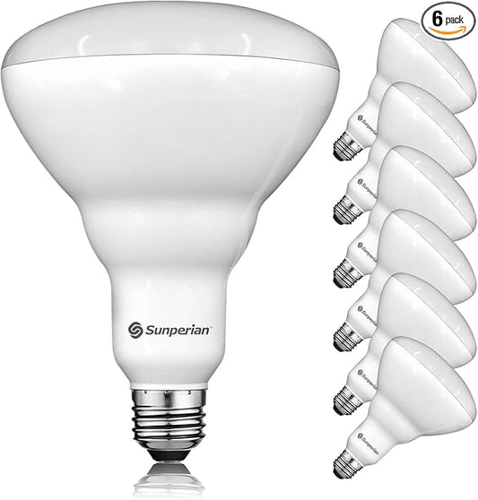 SUNPERIAN 6 Pack BR40 LED Light Bulbs, 13W=85W, 4000K Cool White, 1400 Lumens, Dimmable Flood Light Bulbs for Recessed Cans, Enclosed Fixture Rated, Damp Rated, UL Listed, E26 Standard Base