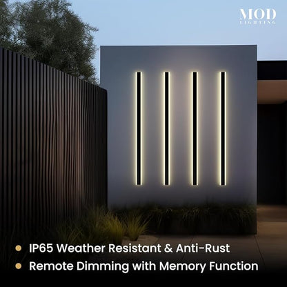 𝗠𝗢𝗗 𝗟𝗜𝗚𝗛𝗧𝗜𝗡𝗚 Haylen | Waterproof Outdoor Wall Light, LED Dimmable with Remote 3000K-6000K, Long Outdoor Porch Lights, Wired Lighting Fixture, Patio Exterior Wall Sconce, 2-Pack (Black, 59")