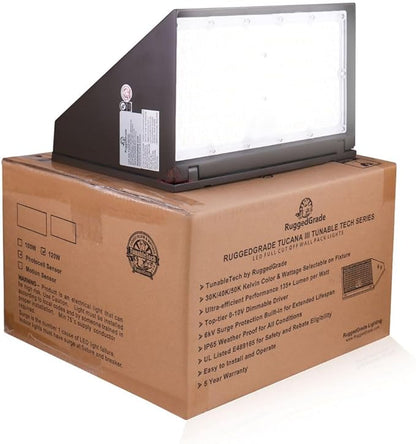 RuggedGrade 120W - Tucana III TunableTech Series - LED Wall Pack Light with Photocell - 17,200 Lumens - Color Selectable 3000K/4000K/5000K - Outdoor LED Light - DLC 5.1 Premium