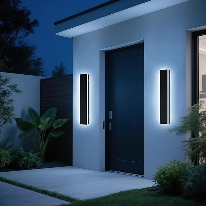 Upgrade Widened 2 Pack 23.6inch Outdoor Wall Sconce, 3000K-6000K Dimmable Modern LED Wall Mount Light, IP65 Waterproof, Black Exterior Lighting for House, Porch, Garage with Remote Control