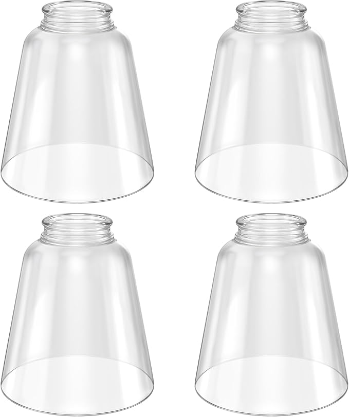 4 Pack Clear Glass Shade Replacements, Bell Shaped Glass Shade Covers, 4.72"High, 4.72"Diameter,2.12 "Fitter, High Transmittance Trapezoidal Lampshade