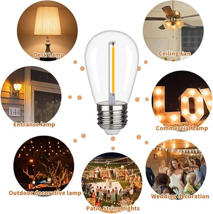 S14 Replacement LED Light Bulbs, Shatterproof & Waterproof 1W S14 LED Bulbs, Outdoor String Lights , E26 Base Patio Edison LED Light Bulbs, Warm White 2200K Plastic 70ML Non-Dimmable 15 Pack