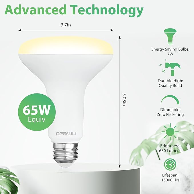 BR30 LED Bulb, Dimmable Flood Lights Indoor CRI80 7W Equivalent 65W 2700K Soft White 650 Lumens, 15000 Lifetime Hours Recessed Light Bulbs, Interior E26 Base LED Can Light Bulbs, 12 Pack