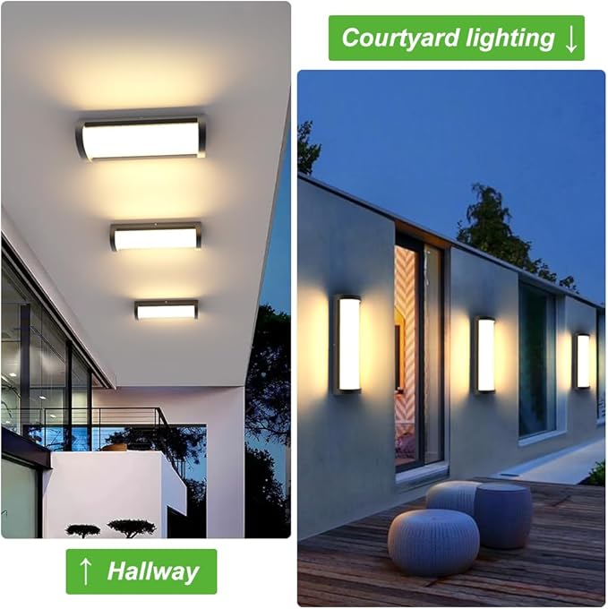 Sytmhoe 10%-100% Dimming Exterior Wall Lights,16in Dimmable LED Modern Patio Wall Light Fixture, Black Aluminum&Dual PC Wall Sconce Suitable for Garage Bathroom Room Courtyard House(3000K)