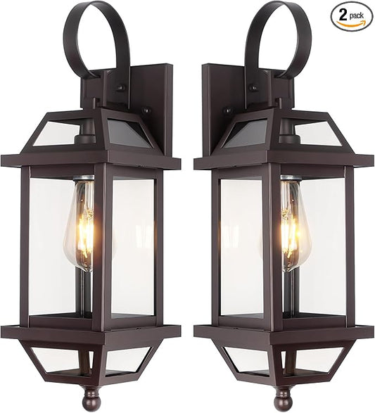 Large Industrial Porch Light -18" Bronze Outdoor Porch Lights 2-Pack, Exterior Wall Sconces Brown Sealed Bottom, Outdoor Lantern Outside Sconces for Exterior House ETL Listed