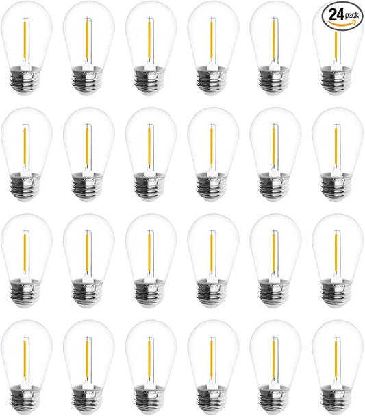 Jslinter S14 5000K Daylight Outdoor String Lights Bulbs Replacement, Shatterproof & Waterproof, 1 Watt LED 11W Equivalent, E26 Base Non-dimmable, Edison Vintage Style for Patio Garden, 24-Pack