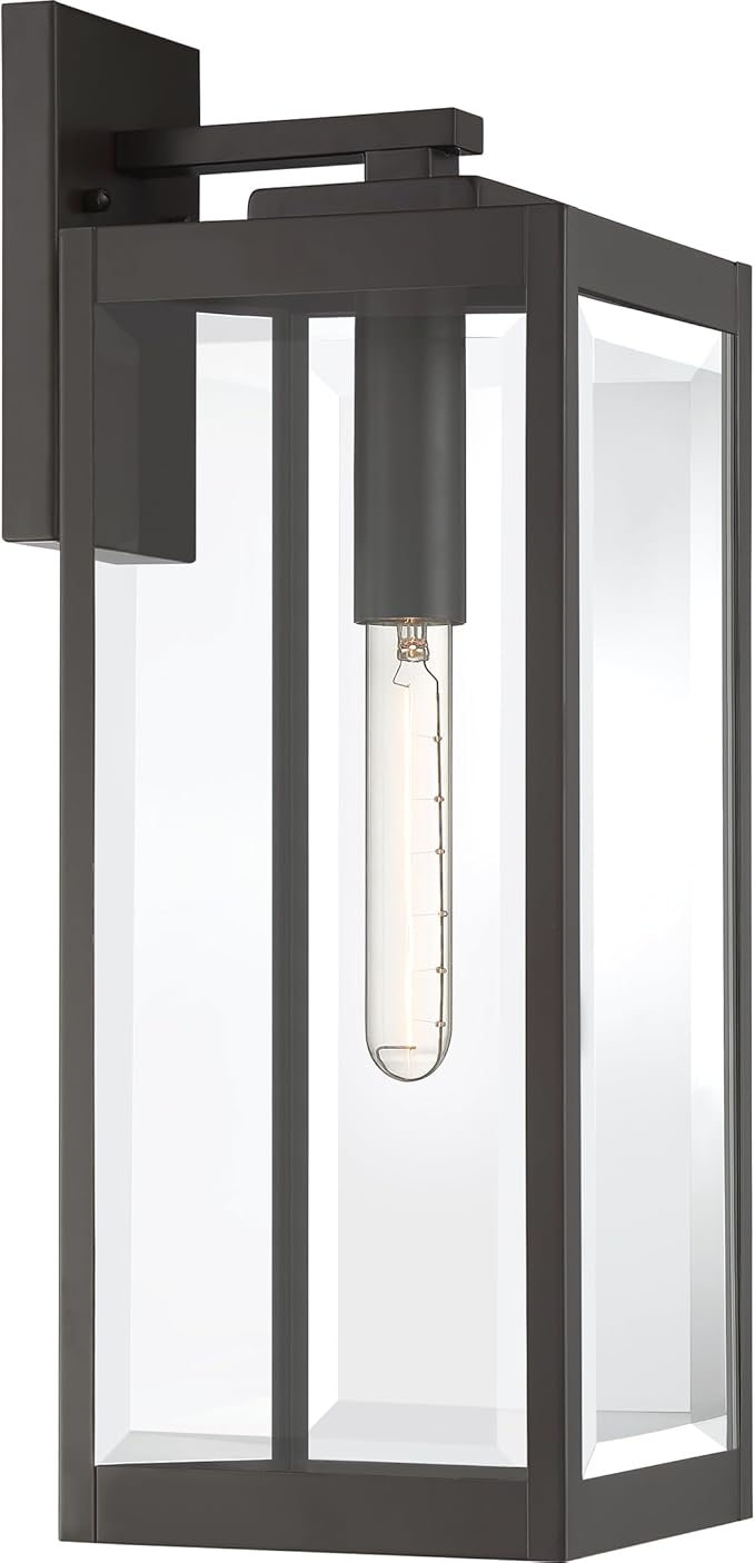 Quoizel Westover Modern Wall Sconce, 20 Inch Western Bronze 1-Light Outdoor Light Fixture, Clear Beveled Glass Wall Lantern, 150 W, Industrial Design Wall Light for Porch, Patio, Gazebo or Yard