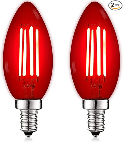 LUXRITE E12 LED Filament Red Light Bulbs, 4.5W (40W Equivalent), Colored Glass Candelabra Bulb, UL Listed, E12 Base, Indoor Outdoor, Porch, Decoration, Party, Holiday, Event, Home Lighting (2 Pack)