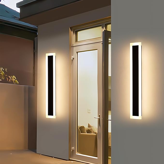 Mikeru Upgraded Widened 2pack 23.6inch Outdoor Wall Light Fixtures, 3000k Exterior Lighting Fixtures Ip65 Waterproof Rust Long LED Wall Light Hardwire Wall Mount Porch Lights (Width: 5.5inch)
