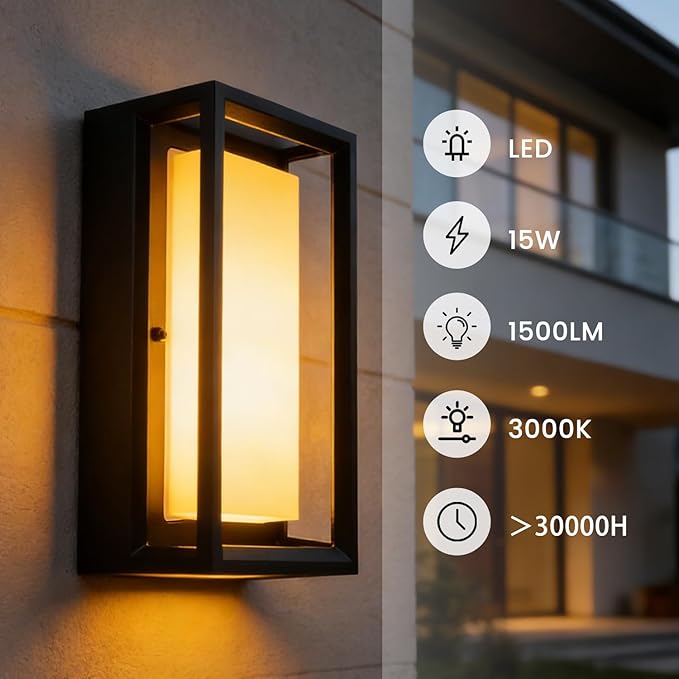 LED Outdoor Wall Sconce & Porch Sconce, 3000K 1500 Lumens, Die Cast Aluminum Porch Lights, Modern Exterior Decorative Light Fixture for Front Door, Garage, House Entrance(11X5.5X4.3inch)