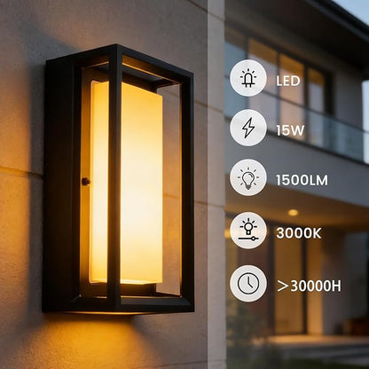 LED Outdoor Wall Sconce & Porch Sconce, 3000K 1500 Lumens, Die Cast Aluminum Porch Lights, Modern Exterior Decorative Light Fixture for Front Door, Garage, House Entrance(11X5.5X4.3inch)