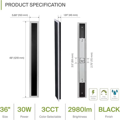 ASD LED 48" Long Wall Mount Light Fixture, Outdoor & Indoor Linear Sconce | 3CCT, Dimmable, Waterproof, Anti-Rust, ETL Listed | 36W 2980LM 3000-5000K 100-277V | Exterior Porch Lighting | Black