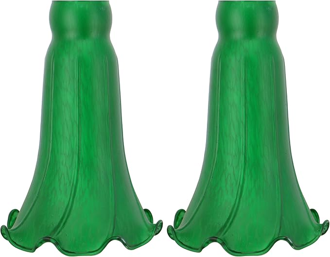 Lily Flower Glass Lampshade Replacement, 2 Pack,Tulip Style Table Floor Lamp Shade Replacement 4.2" x 4.2" x 6.7" (Green)