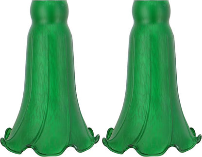 Lily Flower Glass Lampshade Replacement, 2 Pack,Tulip Style Table Floor Lamp Shade Replacement 4.2" x 4.2" x 6.7" (Green)