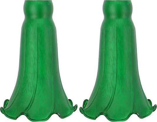 Lily Flower Glass Lampshade Replacement, 2 Pack,Tulip Style Table Floor Lamp Shade Replacement 4.2" x 4.2" x 6.7" (Green)