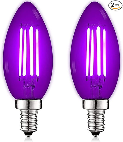 Luxrite E12 LED Filament Purple Light Bulbs, 4.5W (40W Equivalent), Colored Glass Candelabra Bulb, UL Listed, E12 Base, Indoor Outdoor, Porch, Decoration, Party, Holiday, Event, Home Lighting (2 Pack)