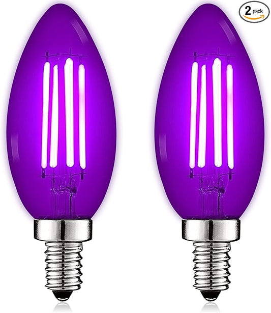 Luxrite E12 LED Filament Purple Light Bulbs, 4.5W (40W Equivalent), Colored Glass Candelabra Bulb, UL Listed, E12 Base, Indoor Outdoor, Porch, Decoration, Party, Holiday, Event, Home Lighting (2 Pack)