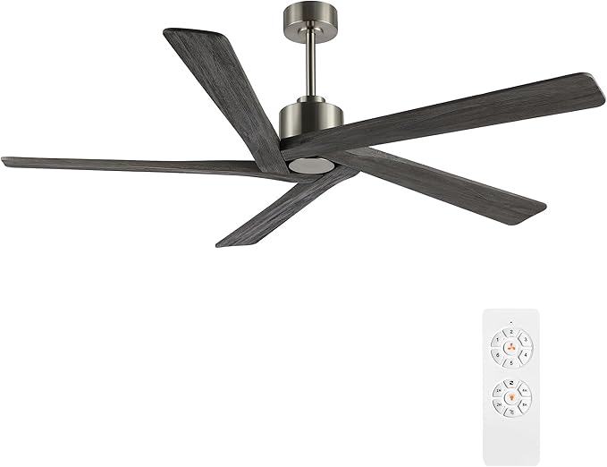 WINGBO 72 Inch DC Ceiling Fan No Light with 3 Downrods, 5 Reversible Carved Solid Wood Blades, 6-Speed Noiseless DC Motor, Large Ceiling Fan without Lights in Brushed Nickel Finish with Gray Blades