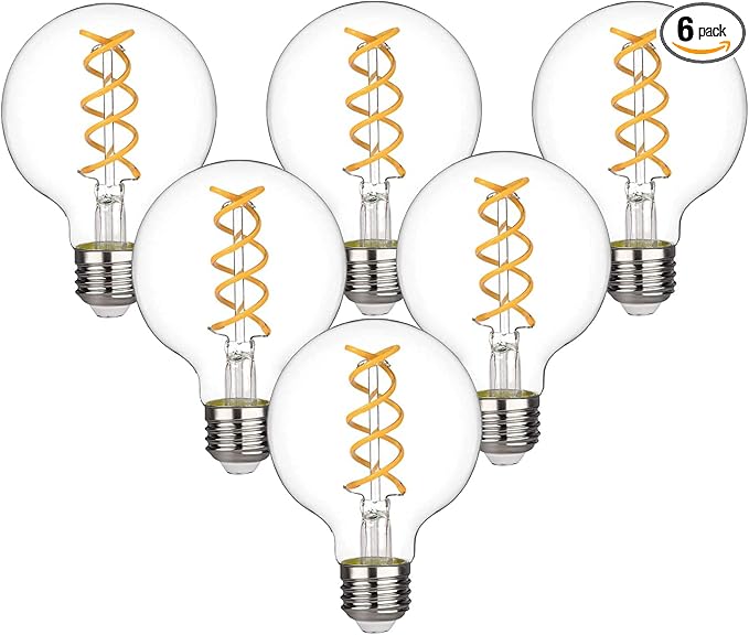 G25 LED Globe Edison Light Bulb,Vintage Dimmable LED Filament Light Bulb E26, 6W Equivalent to 60W,Neutral White 4000K, G25 Glass Edison Style for Bathroom Makeup Mirror 6 Pack