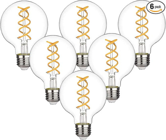 G25 LED Globe Edison Light Bulb,Vintage Dimmable LED Filament Light Bulb E26, 6W Equivalent to 60W,Neutral White 4000K, G25 Glass Edison Style for Bathroom Makeup Mirror 6 Pack