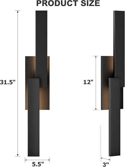 LamQee 31.5" Aluminum Long Outdoor Wall Lights, 3000K 1000LM 20W Integrated LED, Black Modern Exterior Lighting Fixtures IP65 Waterproof Contemporary Outside Sconce for House Porch Patio Garage Door