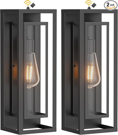 AIBISDO 18In Large Dusk to Dawn Outdoor Wall Light -2 Pack, Waterproof Outdoor Garage Lighting Fixtures with Clear Glass Shade, Auto On/Off Porch Light for Patio, Garage, Front Door（Black）