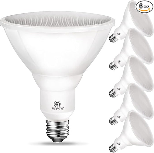 Energetic PAR38 LED Flood Outdoor Light Bulb, 3000K Warm White, 90W Equivalent (11 Watt), 900 Lumens, E26 Base, Non-Dimmable, Wet Rated, 6 Pack