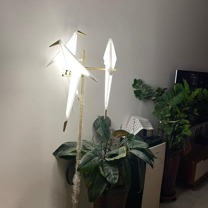 Modern Gold Floor Lamp Creative Crane Bird Standing Floor Lamp Tall Unique Lamps Metal Standing Light 2 Vivid Birds Shade Art Deco Floor Lamps for Living Room Bedroom - White Light