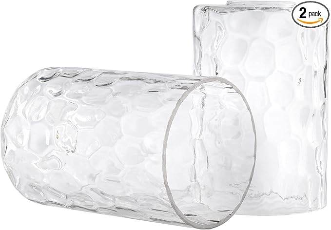 Glass Lamp Shade Replacement Globe & Cover for Light Fixture, 6-1/16" Height 4-1/16" Diameter, 1-5/8 inch Fitter, 2 Pack Clear Hammered Water Ripple Cylinder Glass Shade