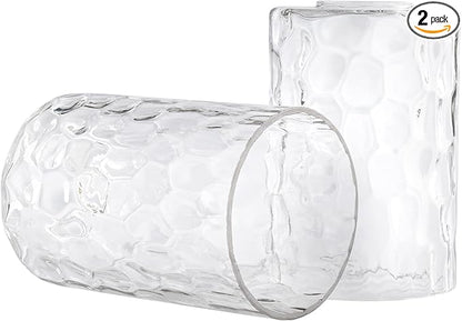 Glass Lamp Shade Replacement Globe & Cover for Light Fixture, 6-1/16" Height 4-1/16" Diameter, 1-5/8 inch Fitter, 2 Pack Clear Hammered Water Ripple Cylinder Glass Shade