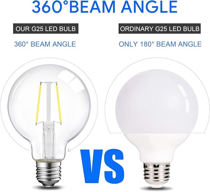 ENERGETIC SMARTER LIGHTING Dimmable LED Edison Light Bulb, G25 (G80) Globe Bulb, 60W Equivalent, 5000K Daylight, Christmas Light, E26 Standard Base, ETL Listed, 10-Pack