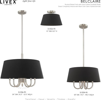 Livex Lighting 51356-91 Belclaire - Six Light Chandelier, Brushed Nickel Finish with Black Fabric Shade