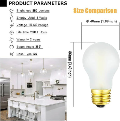 Frosted A15 LED Bulb 8W Equal E26 Bulb 75 Watt Dimmable E26 Edison Light Bulb 4000K Daylight AC120V 800LM A15 LED Bulb for Ceiling Fan,Fridge,Wall sconces,Desk lamp, Pack of 6