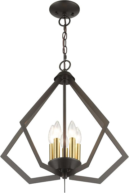 Livex Lighting 40925-04 5 Light Black Chandelier, Black w/Brushed Nickel Cluster