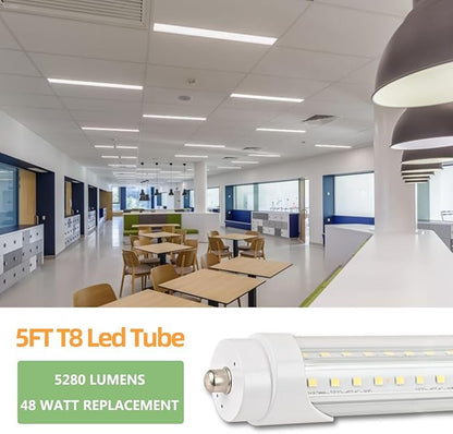 15 Pack 5FT T8 LED Tube Light Bulbs 48W Single Pin Fa8 Cap 6000K Daylight with Ultra Bright Dual-Row LEDs, 5 Foot T10 T12 Fluorescent Replacement for Garage, Shop, Warehouse