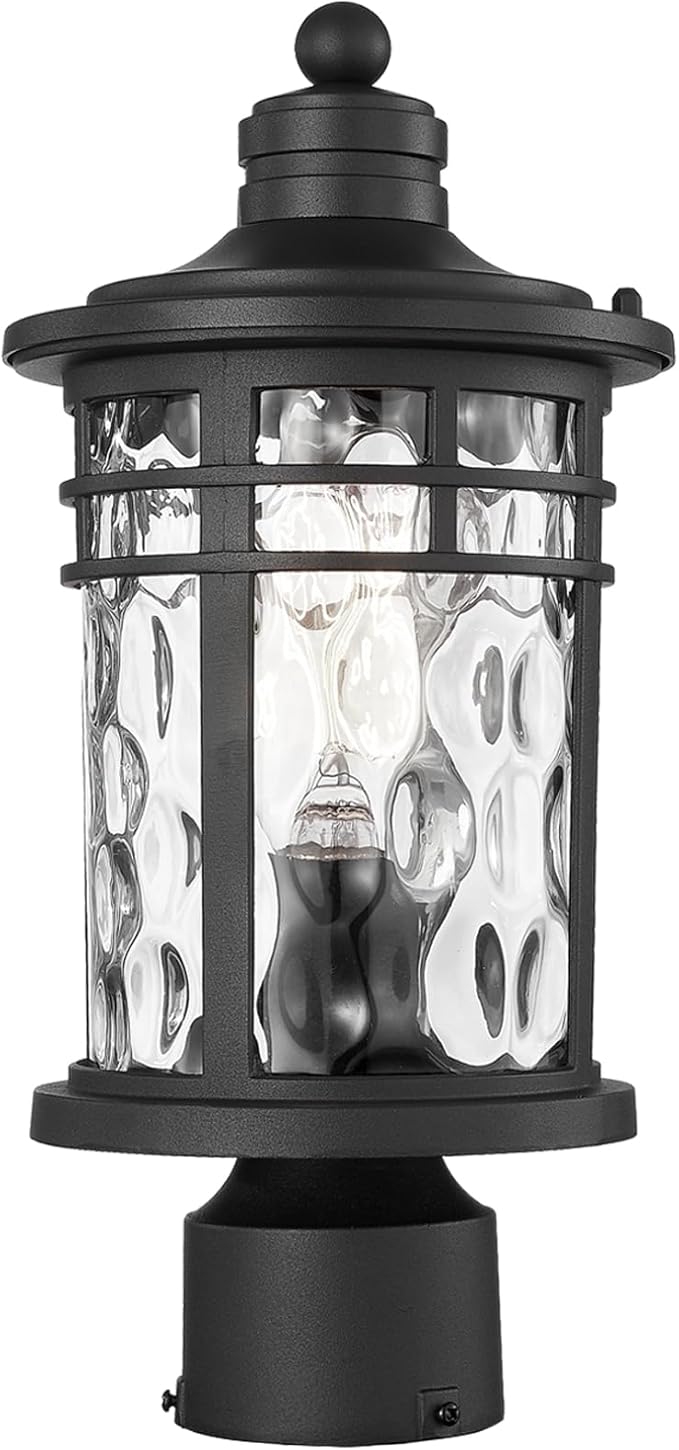 Outdoor Post Light Hardwired Waterproof Aluminum Pole Light Fixture with Water Ripple Glass Exterior Lamp Post Lantern for Garden Yard Patio Pathway 14.6 Inch E26 Socket