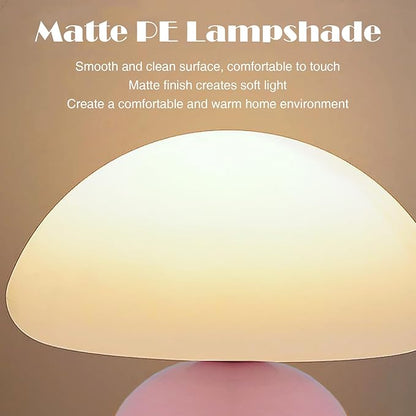 Cute Small Mushroom Lamp, PE Lampshade, Ceramic Spherical Base, Adjustable Light Color and Brightness, Safe USB Powered, Energy-Saving LED Mushroom Light for Bedroom Living Room (Pink)