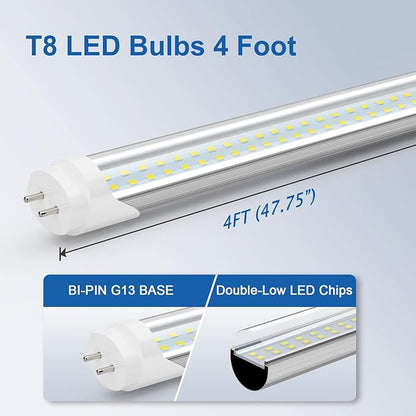 4FT LED Light Bulbs, Type A+B, 24W 3120 Lumen, 65W Equivalent, 6500K Bright White, T8 T10 T12 4 Foot Fluorescent Replacement for Office Shop Light, Remove Ballast or Plug & Play, 12 Pack