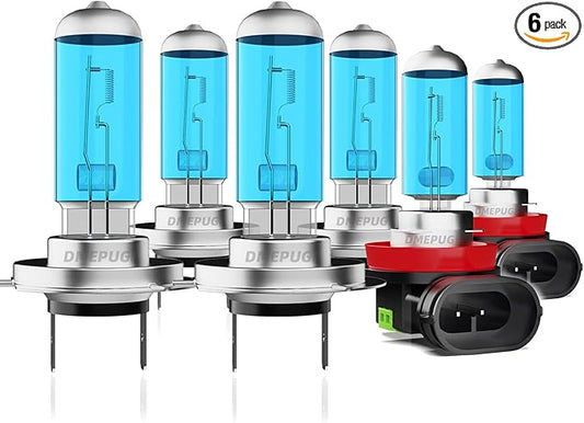 compatible with Dodge Sprinter 2500 Sprinter 3500 2007-2009 halogen Lights Bulbs, H7 High Beams + H7 Low Beam Halogen Headlights and H11 Fog Light, 6000K White Light,6 PCS