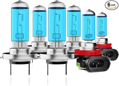Headlight Bulbs Compatible With Sonata 2011-2014 Lights, H7 High Beams + H7 Low Beam Halogen Headlights and H11 Fog Light, 6 PCS