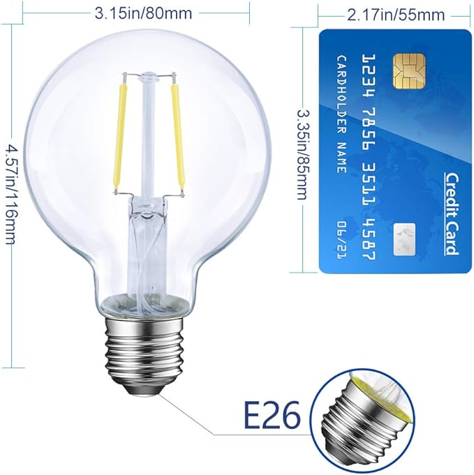 Energetic 12-Pack LED Globe G25 Dimmable Edison Light Bulb, 40 Watt Equivalent, 5000K,350LM, E26 Medium Screw Base, Christmas Light, G80 LED Edison Light Bulb, UL Listed