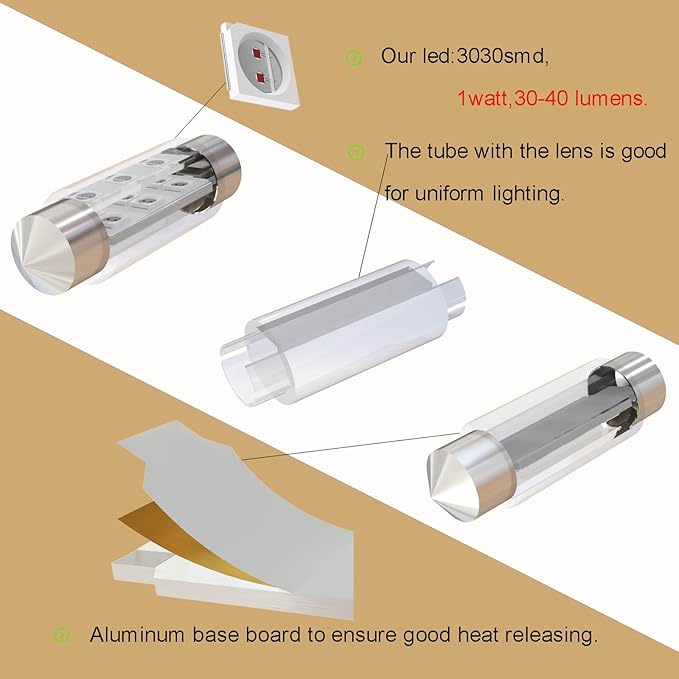 578 LED Bulb 43mm 44mm,211-2 Festoon LED Bulbs Amber Yellow,212-2 LED Car Bulb 6413 6429 DC 12V for Automotive Interior Door Cargo Lights (Pack 12)