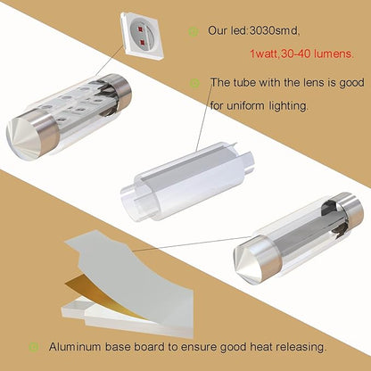578 LED Bulb 43mm 44mm,211-2 Festoon LED Bulbs Amber Yellow,212-2 LED Car Bulb 6413 6429 DC 12V for Automotive Interior Door Cargo Lights (Pack 12)